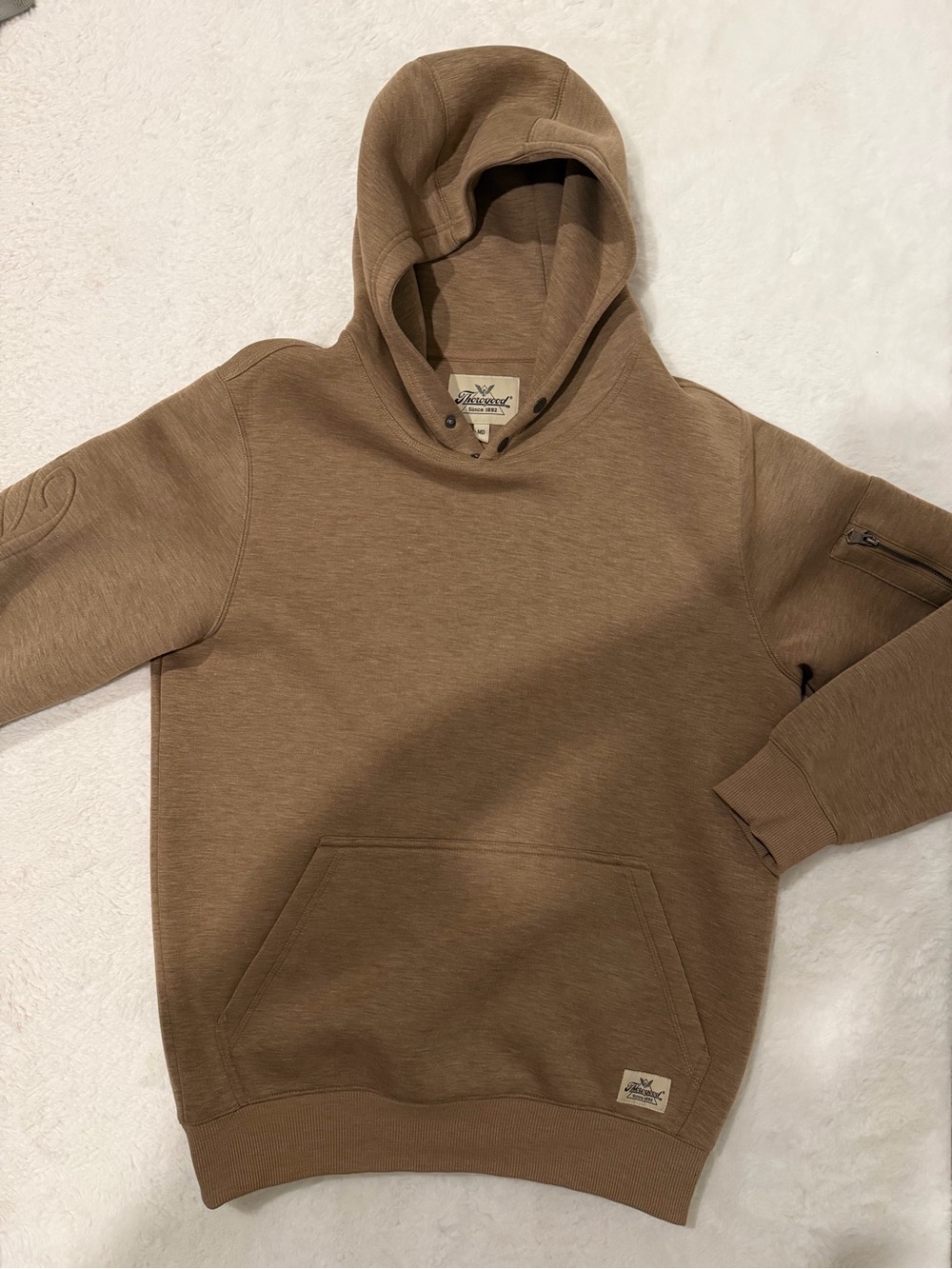 Men's Casual Brown Hooded Sweatshirt with Zip-Sleeve Pocket